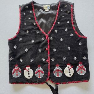 Festive Snowman Black Vest with Red Accents